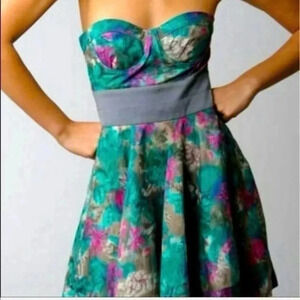 Elizabeth and James Silk Blend Watercolor Floral Strapless Dress Size 2 XS